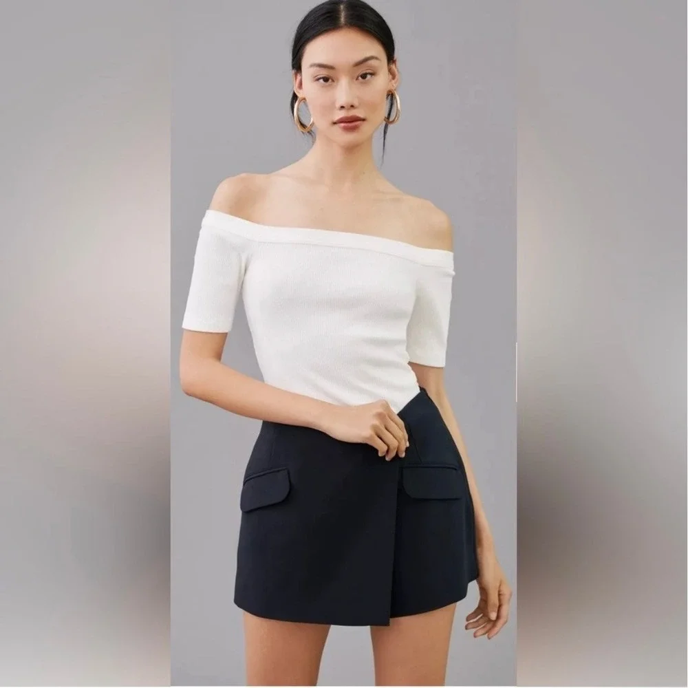 Anthropologie Maeve Tailored Skort Wrap Front Side Zip‎ Mini Pocket Navy Blue 4